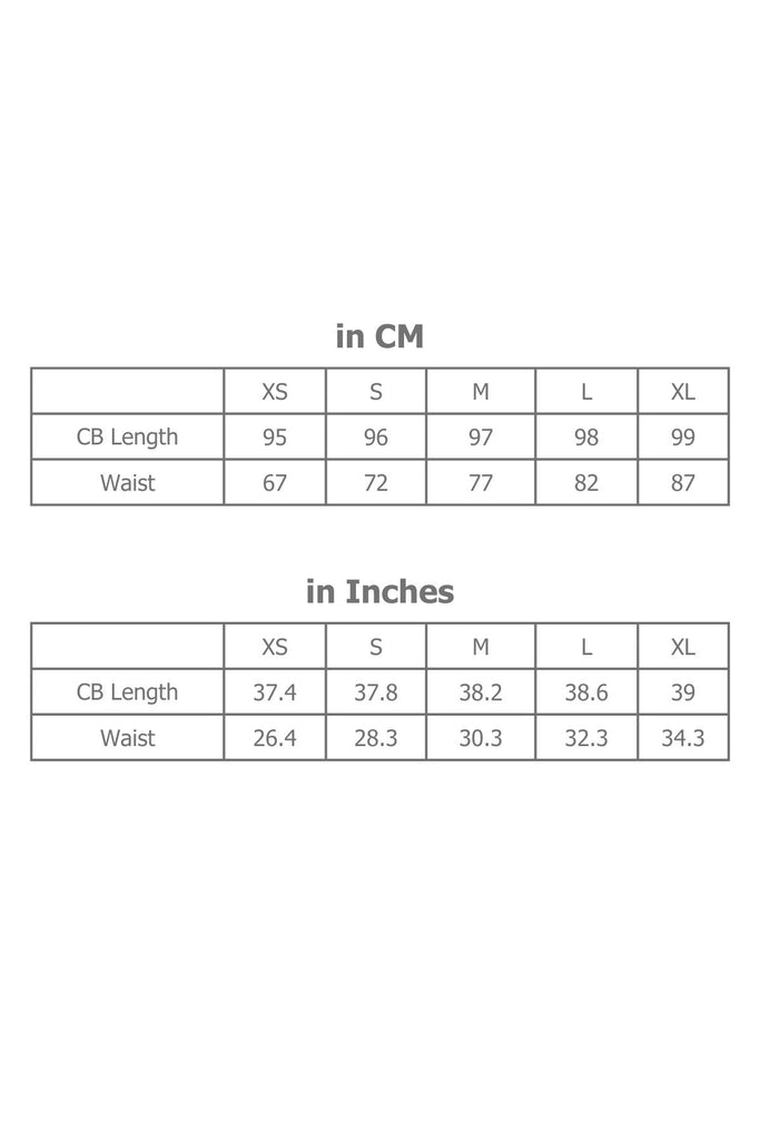 Full Sizing Information for Skirt in Centimetres and Inches