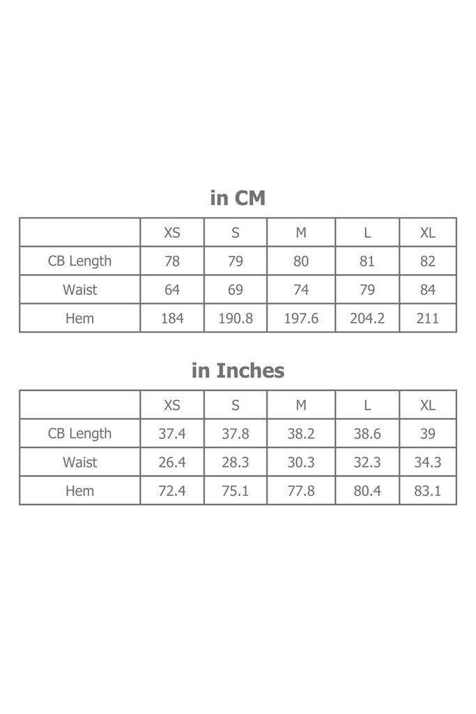 Full Sizing Information for Midi Skirt in Centimetres and Inches