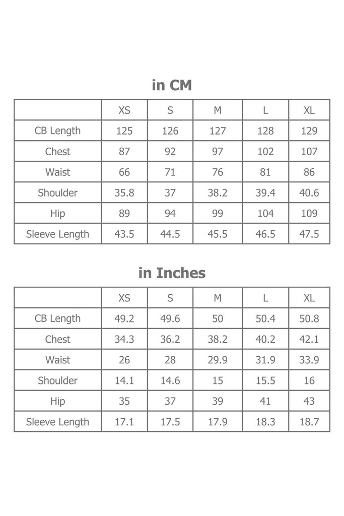 Full Sizing Information for Midi Dress in Centimetres and Inches