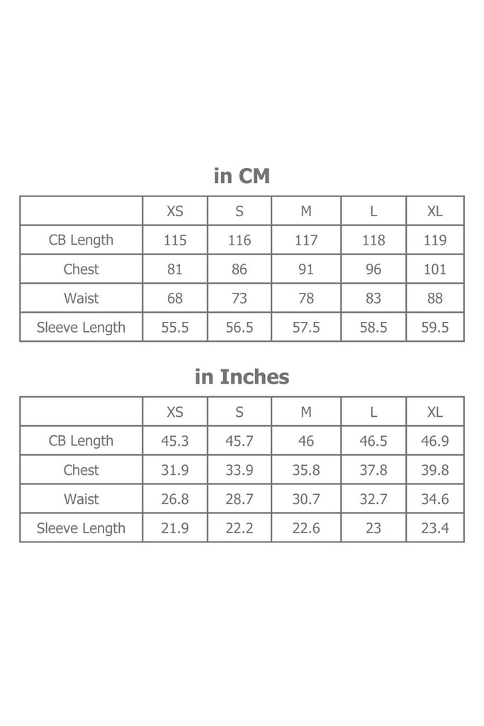 Full Sizing Information for Midi Dress in Centimetres and Inches