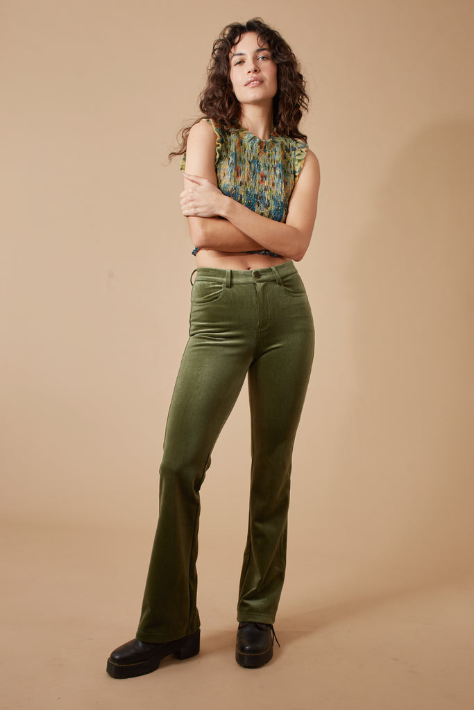 Corrie Bratter Kick Flare Trousers in Green