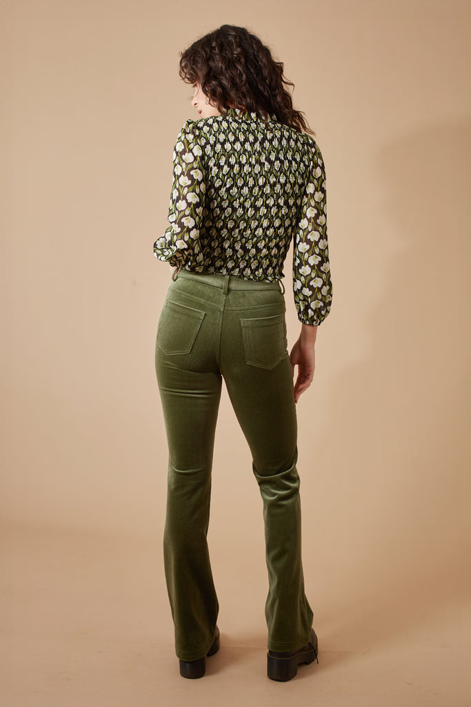 Corrie Bratter Kick Flare Trousers in Green