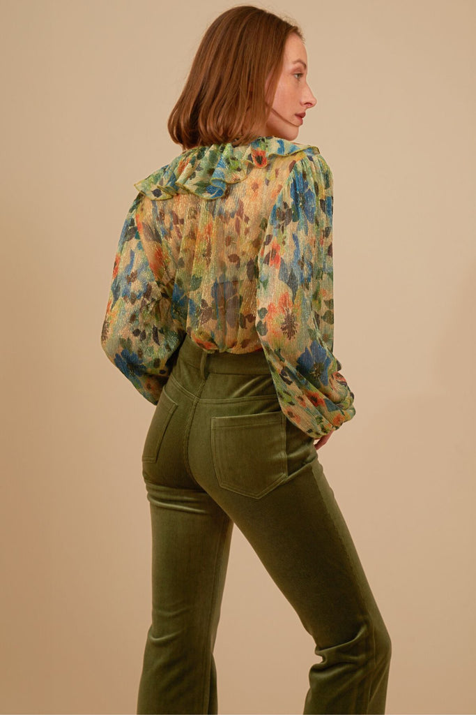 Corrie Bratter Kick Flare Trousers in Green