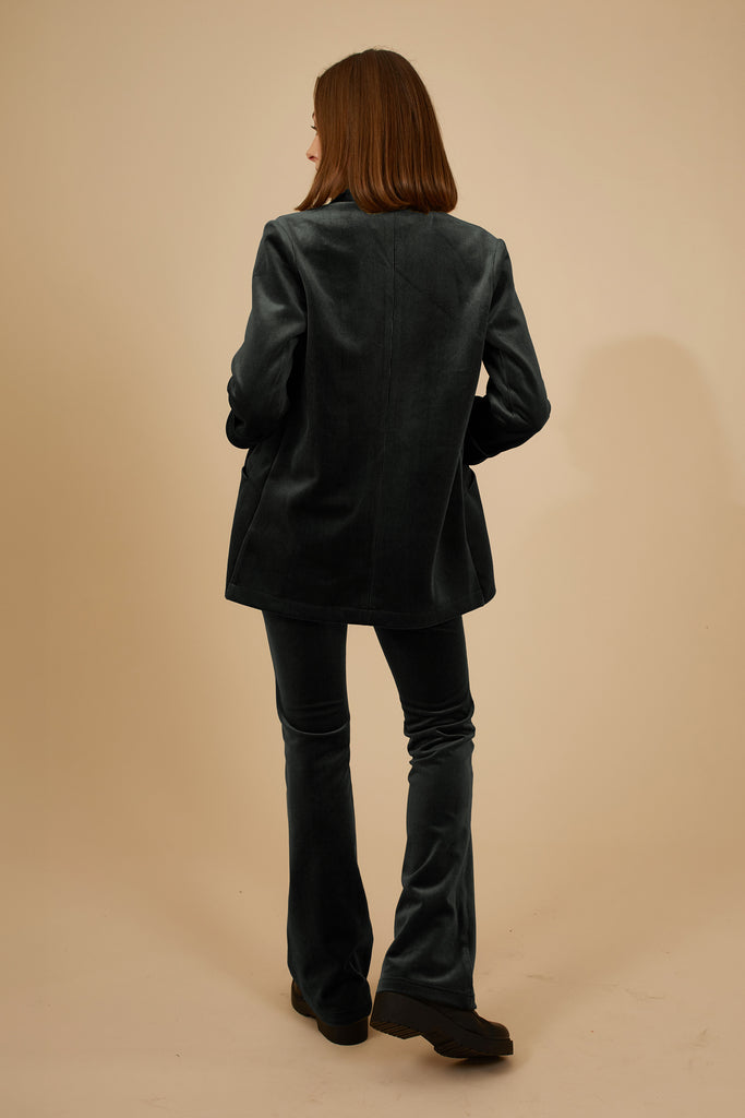 Black Corduroy Long Sleeve Buttonless Women's Blazer Back Model Shot