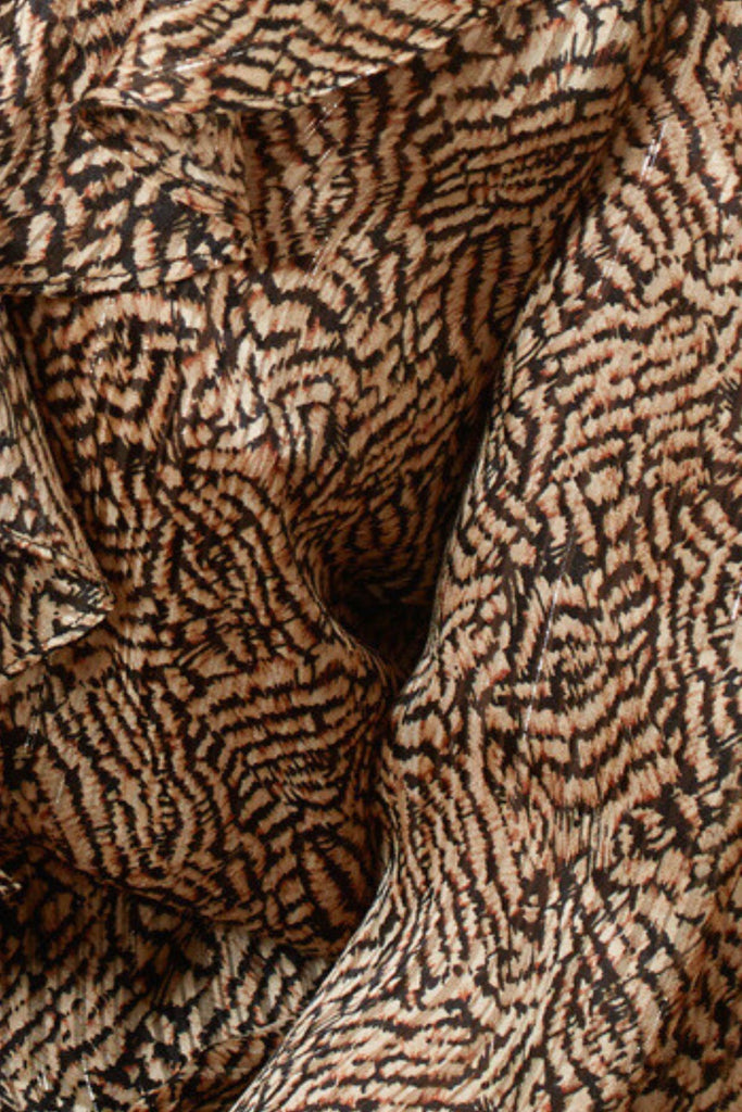 Close Up of Brown and Black Animal Print Midi Dress Fabric