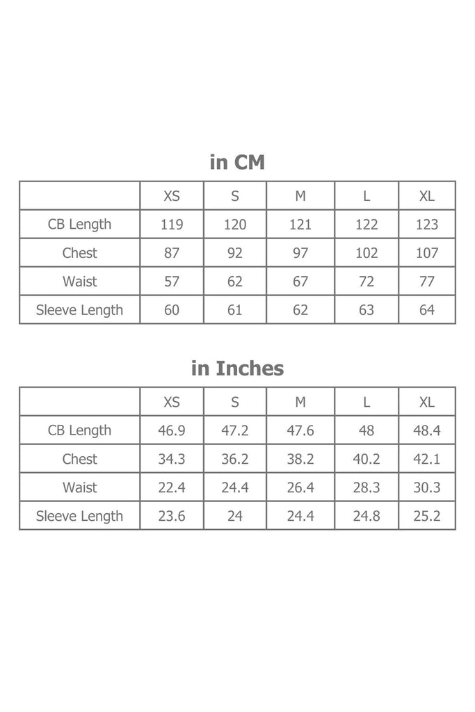 Full Sizing Information for Midi Dress in Centimetres and Inches