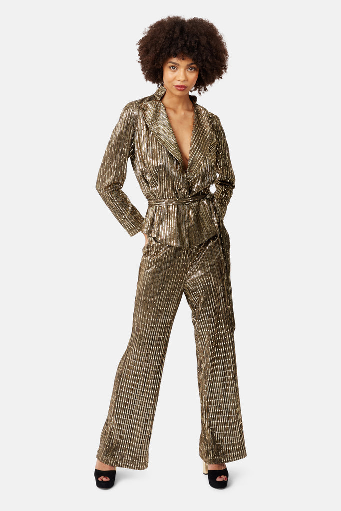 Colby Metallic Long Sleeve Suit Jacket in Gold