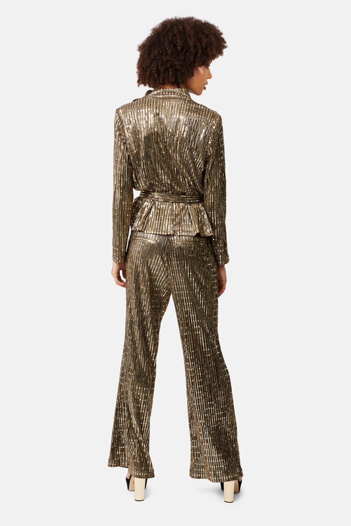 Colby Metallic Long Sleeve Suit Jacket in Gold