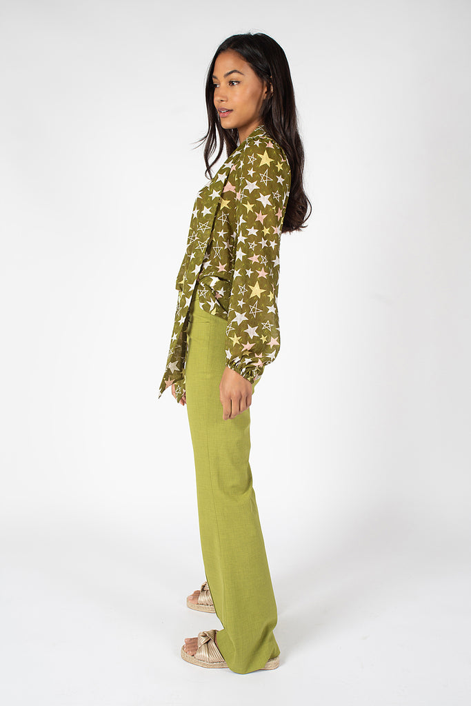 Light Green Kick Flare Women's Trousers Side Model Shot