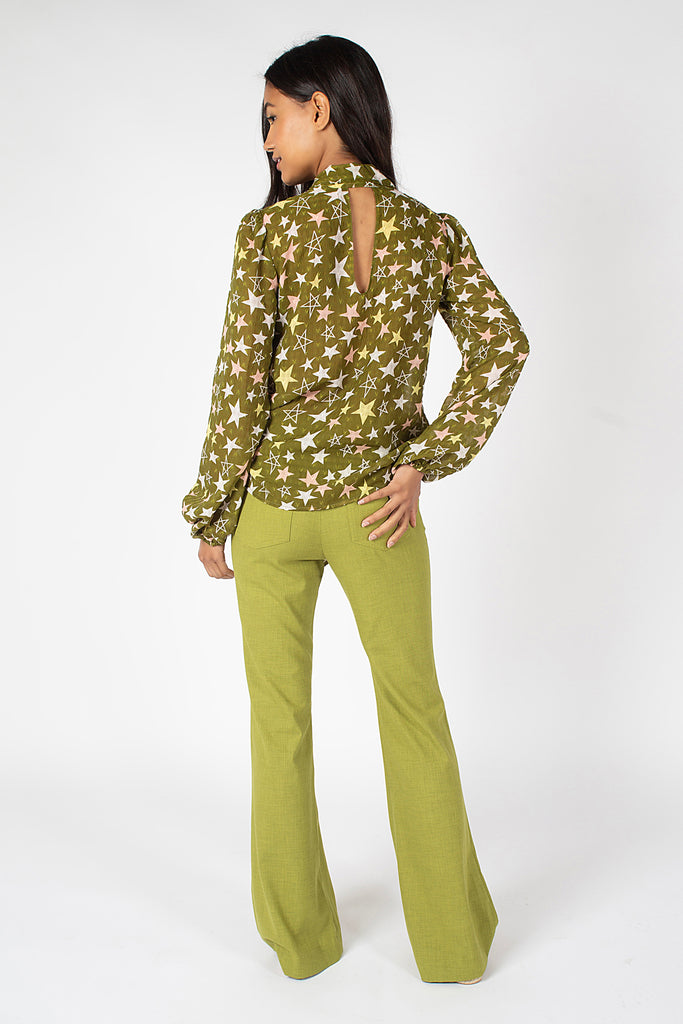 Light Green Kick Flare Women's Trousers Back Model Shot