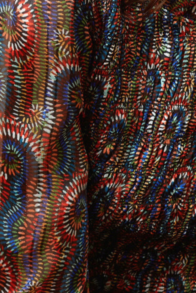 Close Up of Blue and Red Multicolour Print Women's Top Fabric