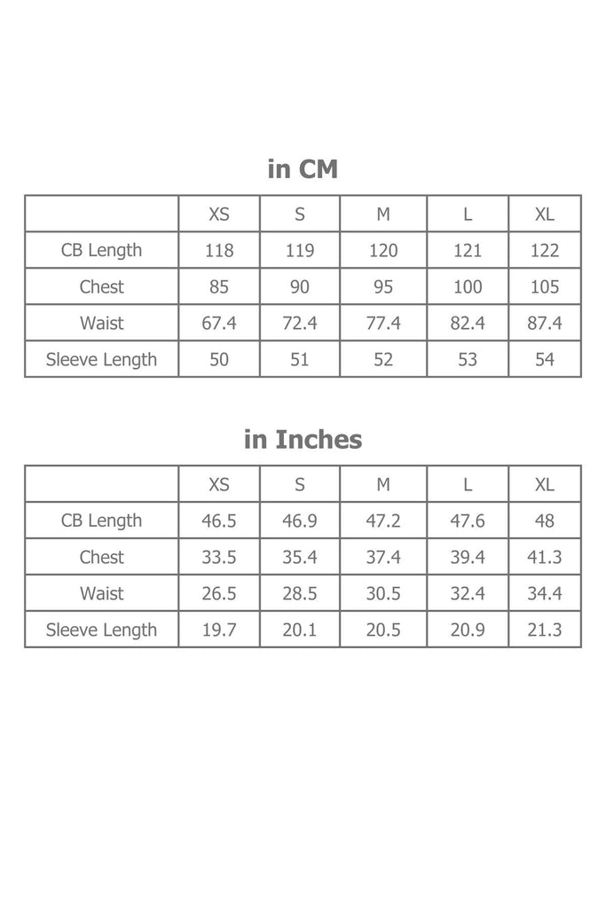 Full Sizing Information for Gloria Midi Dress in Centimetres and Inches.