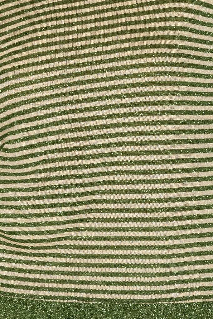 Close Up of Green and Cream Glittery Striped Women's Jumper Fabric