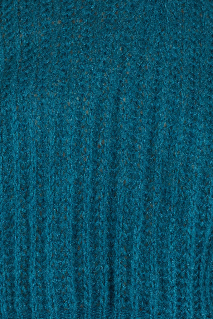 Close Up of Blue Knitted Women's Jumper Fabric