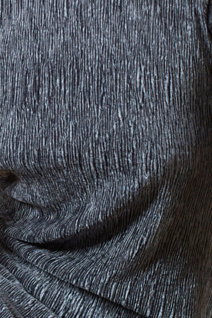 Close Up of Blue Metallic Velvet Women's Top Fabric