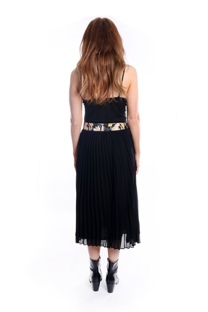 Felicity Floral Pleated Skirt in Black and Yellow