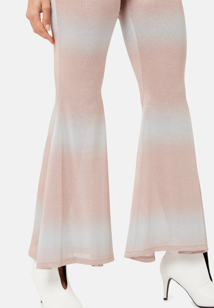 Traffic People Flaunt and Flare Metallic Fitted Trouser in Pink and Silver FlatShot Image