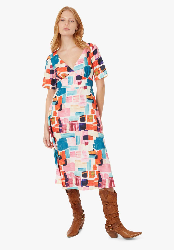 Preen Printed V-neck Midi Dress in Multicoloured