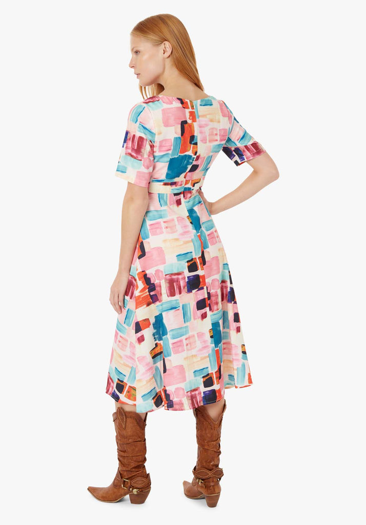 Traffic People Preen Printed V-neck Midi Dress in Multicoloured Side View Image