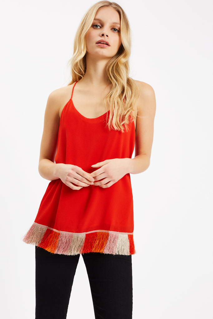 Traffic People Edge of Reason Fringed Red Camisole Front View Image