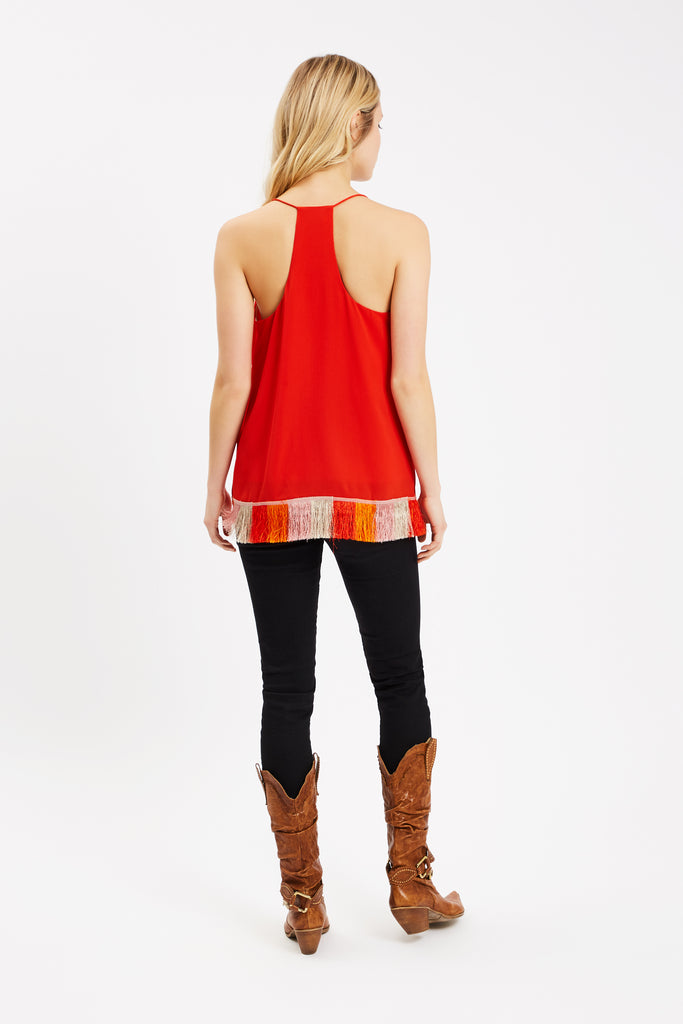 Traffic People Edge of Reason Fringed Red Camisole Close Up Image
