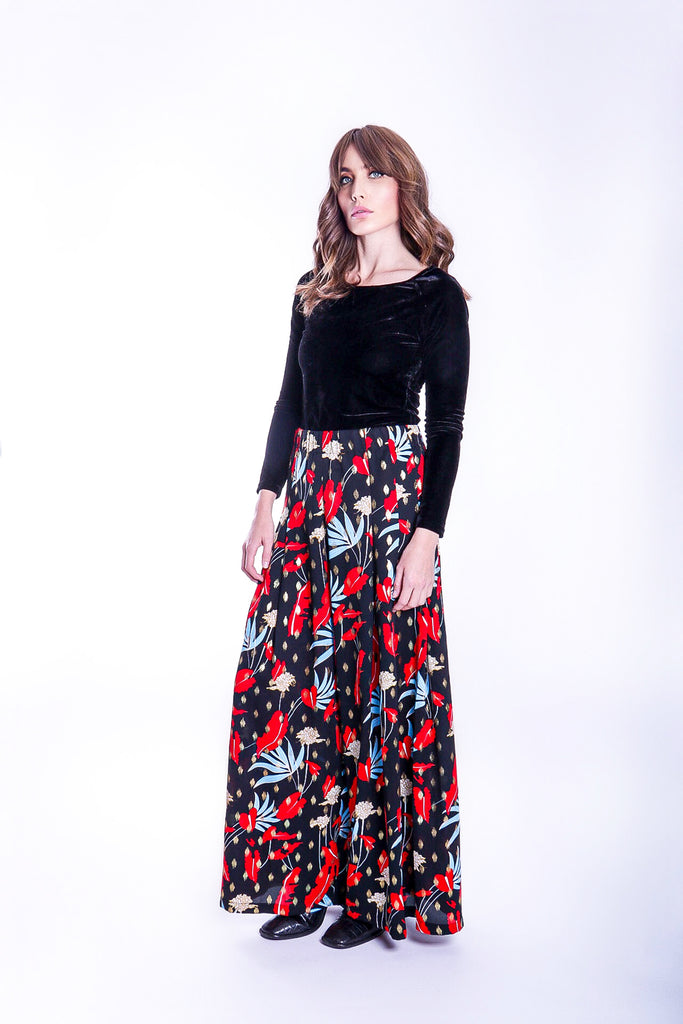 Traffic People Mustique Maggie Wide Leg Palazzo Trousers in Floral Print Front View Image