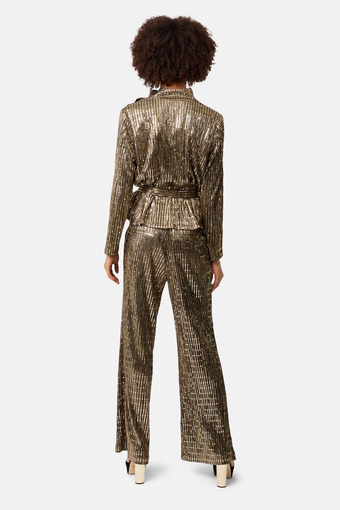 Traffic People MacArthur Park Straight Leg Sequin Trousers in Bronze Close Up Image