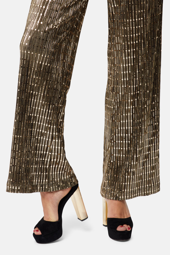 Traffic People MacArthur Park Straight Leg Sequin Trousers in Bronze Side View Image