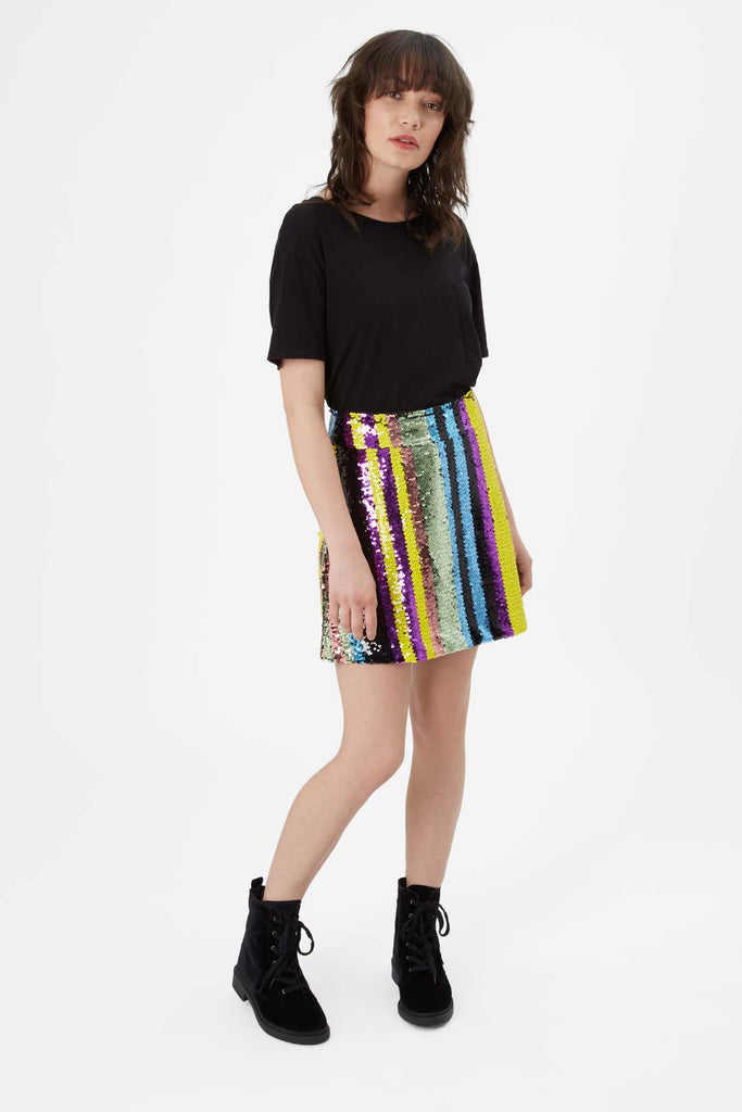 Traffic People Sequin Mini Skirt in Multicoloured Front View Image