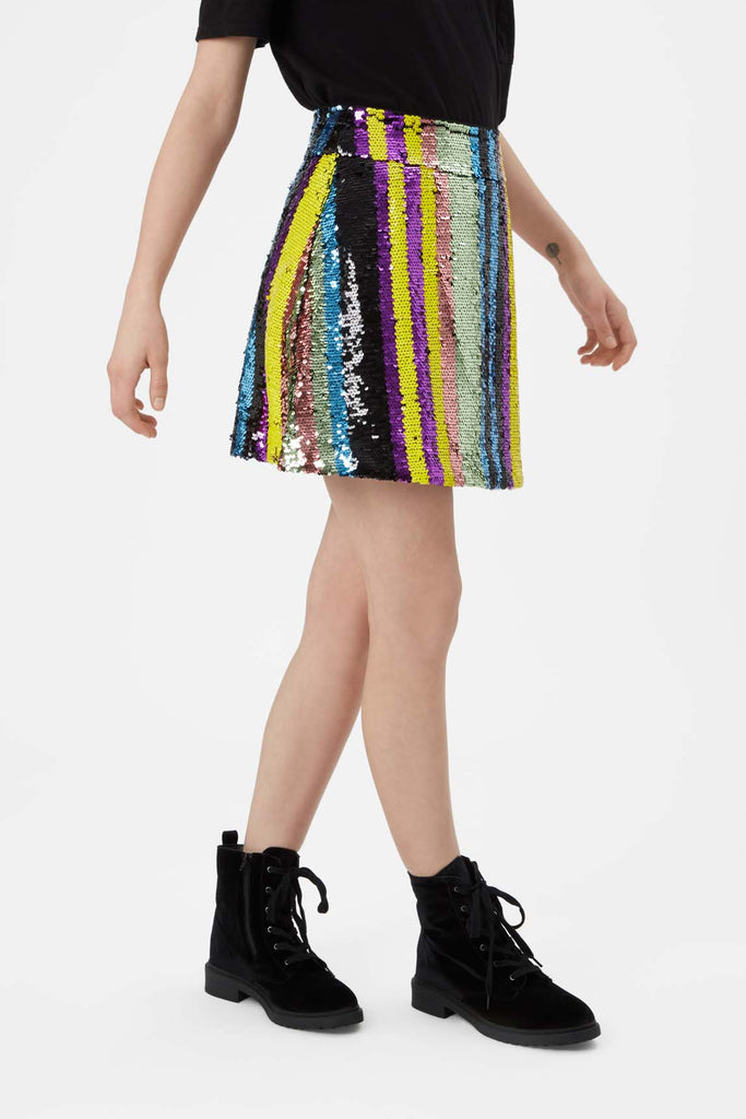 Traffic People Sequin Mini Skirt in Multicoloured Back View Image