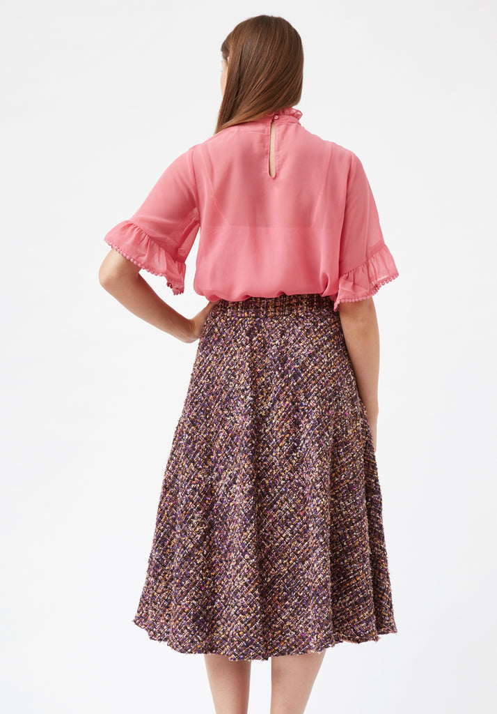 Traffic People Midi Tweed Dior Skirt in Purple Back View Image