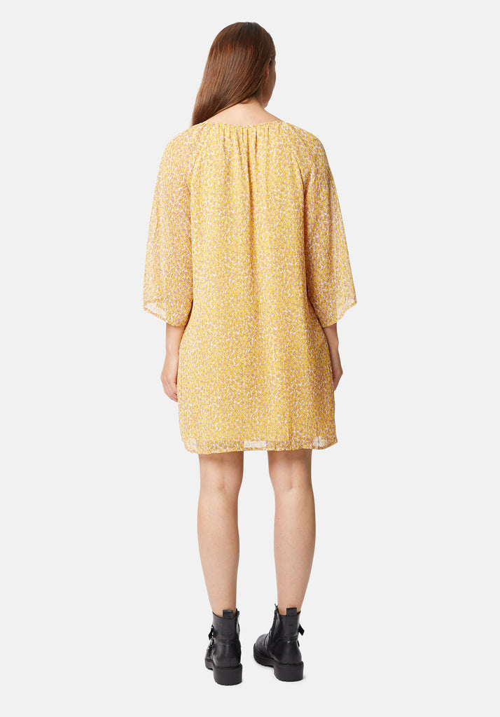 Traffic People Moments Long Sleeve Animal Print Dress in Yellow Side View Image